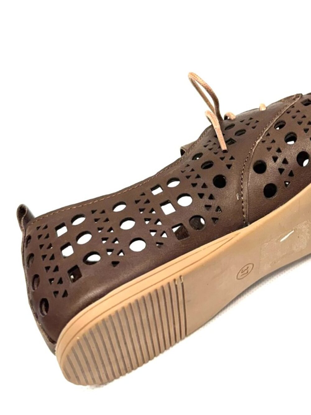 MIZ MOOZ WOMEN'S PERFORETED LEATHER FLATS LACE UP BROWN 37EU / 7US # T-44 - Picture 4 of 4